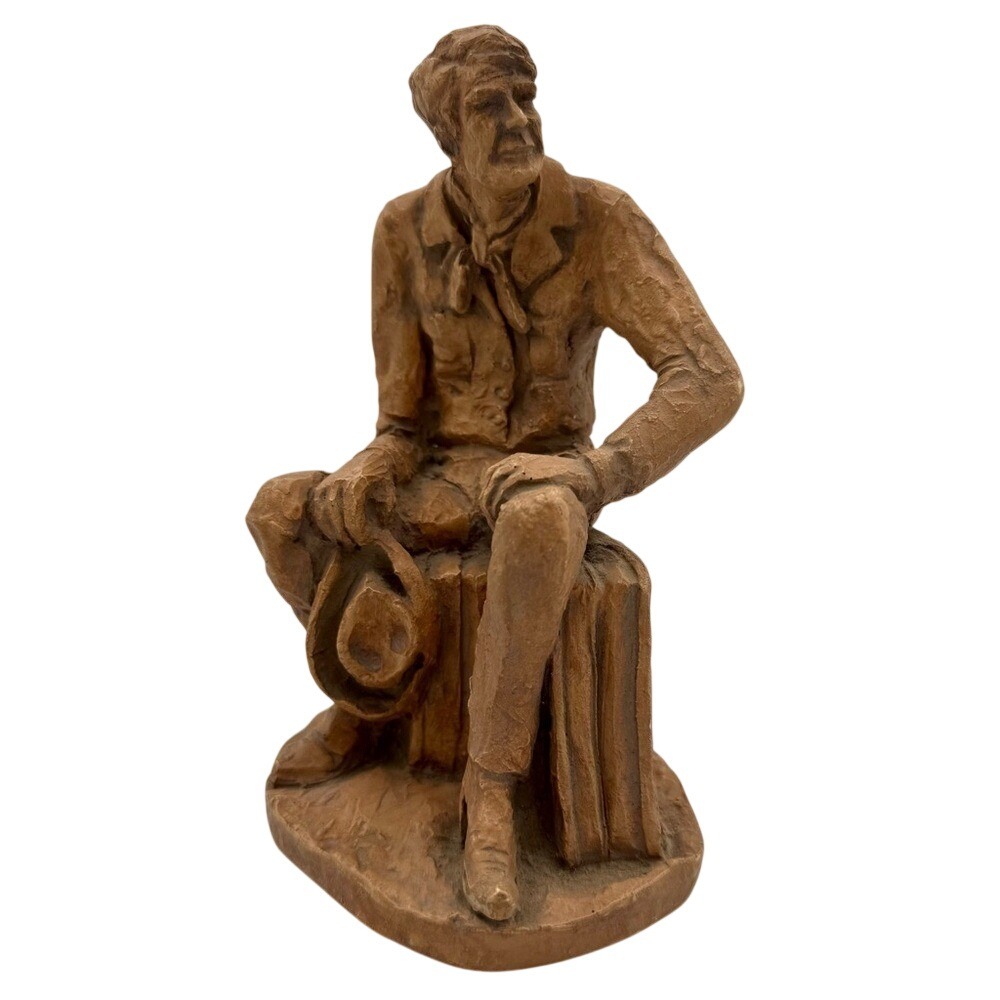 Signed "Juhlin" Western Figurative Sculpture Seated Cowboy Rancher Mid-20th c.